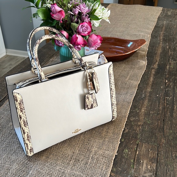 Coach Bags Coach Exotic Trim Zoe Carryall Satchel Bag Chalk Cream